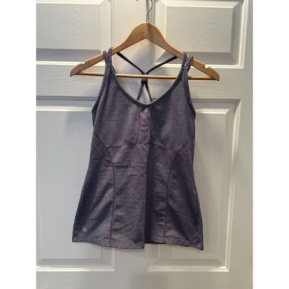Athleta Womens Empowerment Bra Tank Top 963994 Medium Purple Herringbone Print - Picture 1 of 6